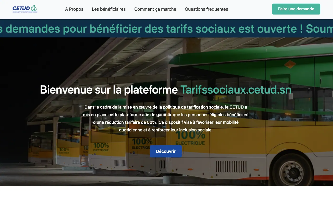 Page d’accueil du portail des tarifs sociaux.