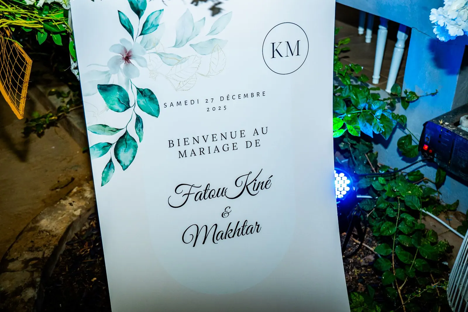 Panneau d'accueil du mariage de Fatou Kiné et Makhtar
